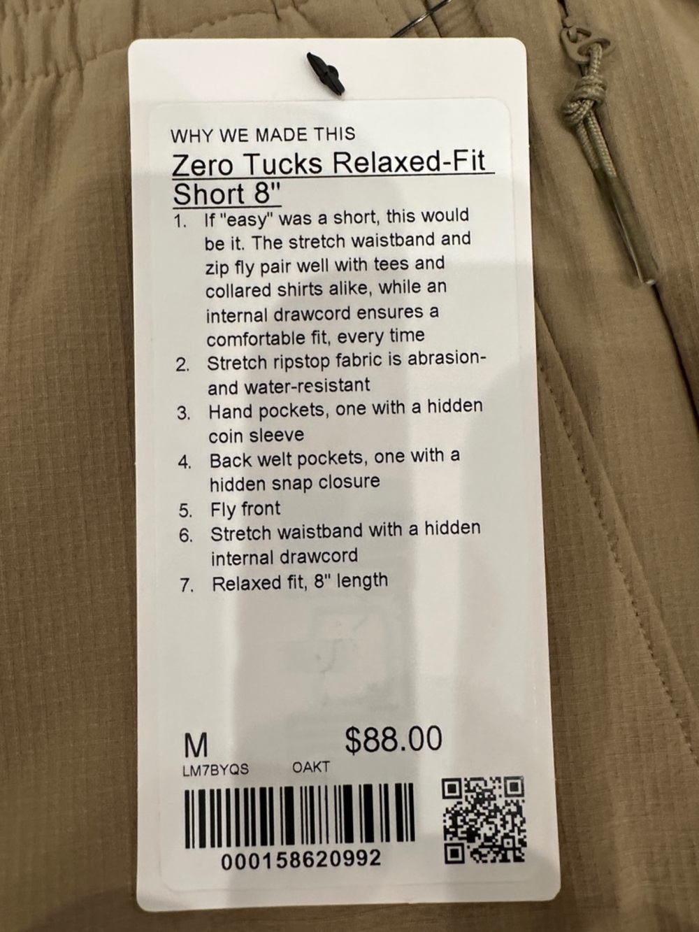 Lululemon size medium Men's Performance Shorts in Tan. New - Picture 3 of 4